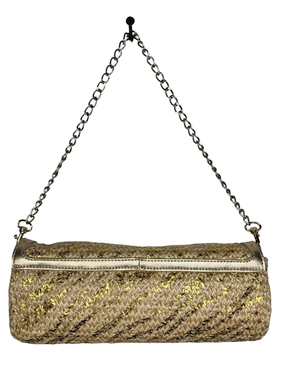 Elaine Turner Convertible Clutch Bag Woven Metallic Raffia Bamboo Accent